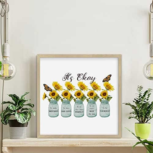 Sunflower in Vase Wood Sign Retro Wall Decor 12x12in