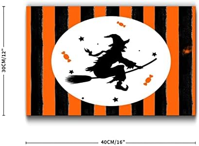 Happy Halloween Wood Plaque with Orange Black Pumpkins and Cat Witch