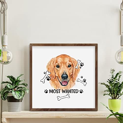 Pet Dog Sign Framed Wood Decor Wall Art 12x12in