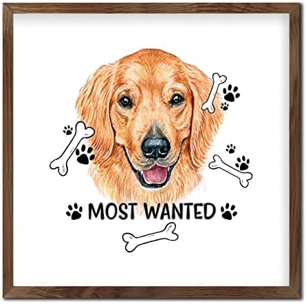 Pet Dog Sign Framed Wood Decor Wall Art 12x12in