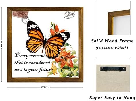 Orange Butterfly Framed Wood Wall Sign 12x12in
