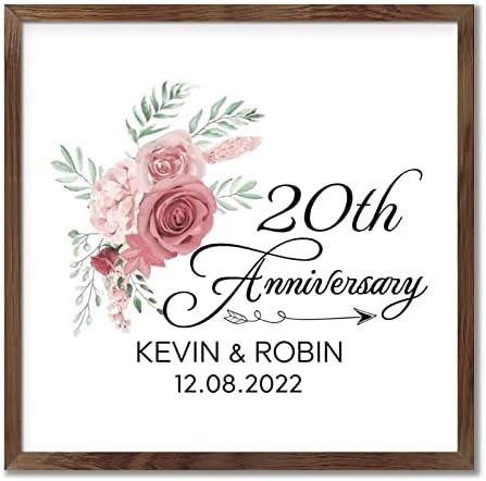 Pink Rose 20th Anniversary Personalized Wood Framed Sign