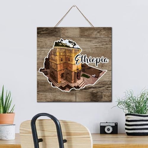 Ethiopia Wood Wall Art Decorative Sign 12x12 Inch
