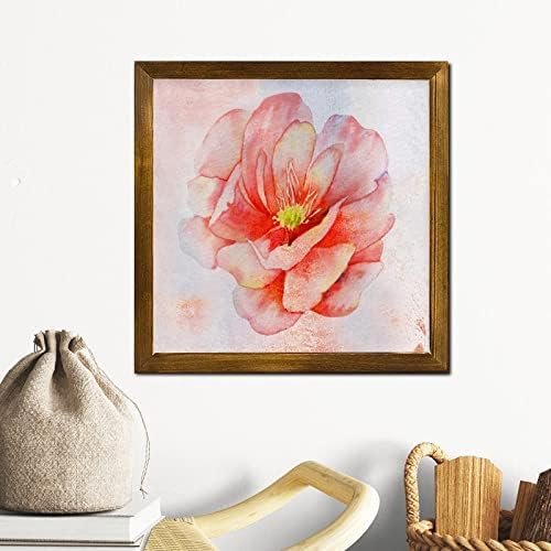 Retro Orange Hibiscus Flower Framed Wooden Sign 12x12 inch