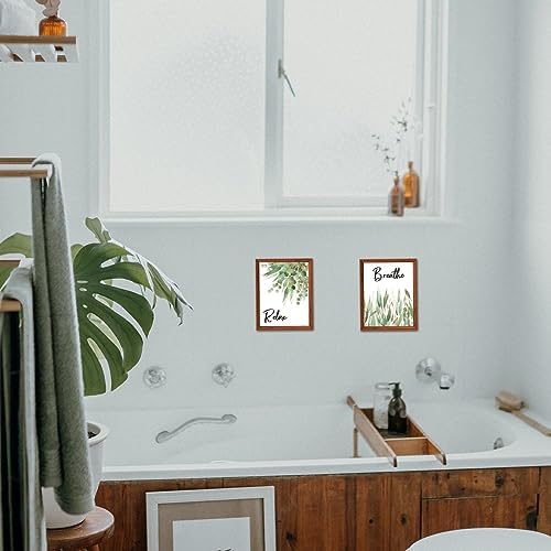 4 Piece Bathroom Wall Decor Boho Leaf Print Wooden Signs