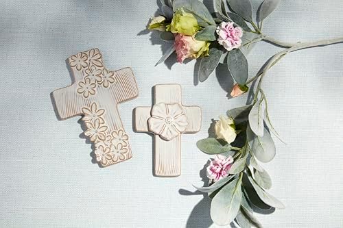 Mud Pie Sm Ceramic Flower Cross 5 12 X 3 34