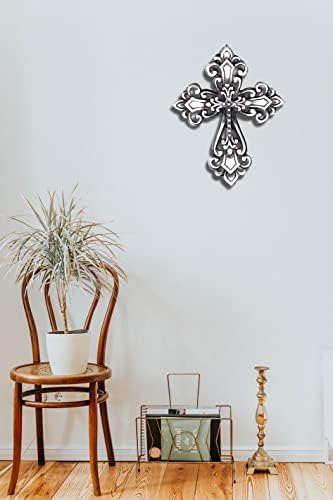 Ardour Antique Silver and Black Wall Cross Home Decor