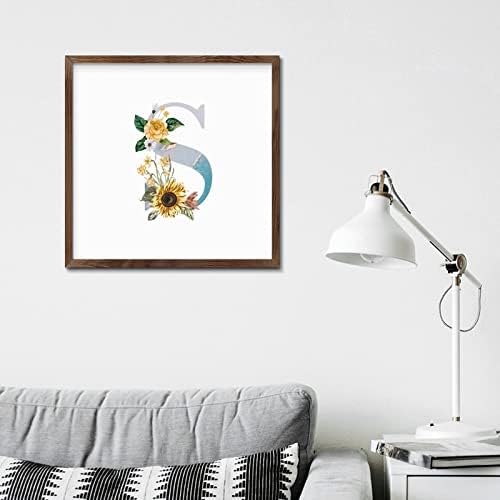 Blue Monogram Initial Letter S Framed Wall Art Sign