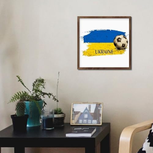 Funny Football Theme Wall Art Sign Ukraine America Flags 7x7