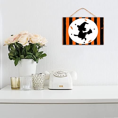 TEANFUN Halloween Wooden Sign Witch Hat Decor