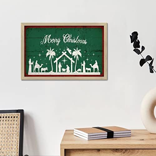 Merry Christmas Wall Art Framed Wooden Sign Retro Decor