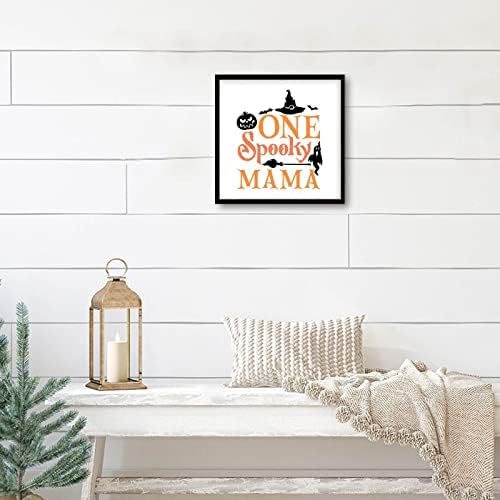 One Spooky Mama Wooden Plaque with Frame Witch Hat Sign