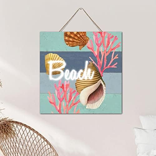 Sea Snail Starfish Nautical Wall Art Wooden Plaque 12x12