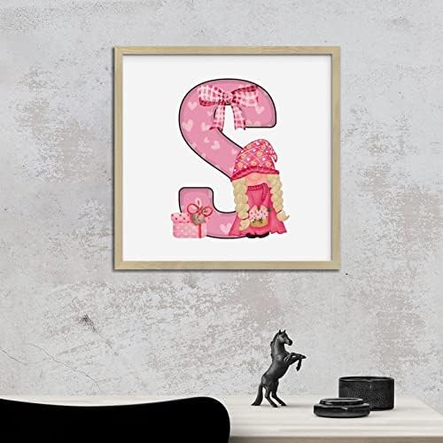 Personalized Wood Framed Sign Valentines Day Gnomes Initial Letter S