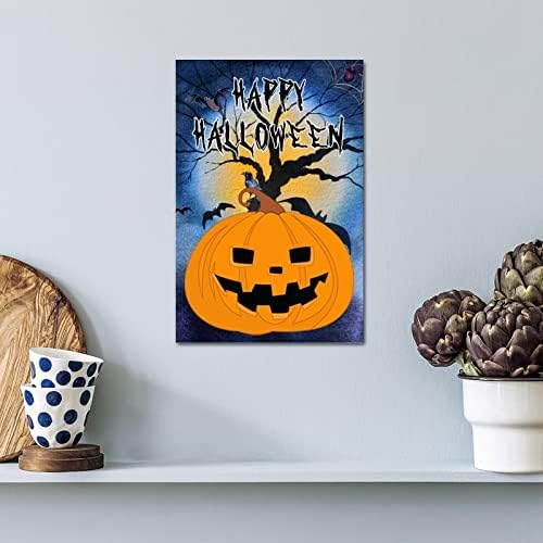 Scary Pumpkin Crow Wood Door Sign 12x8in