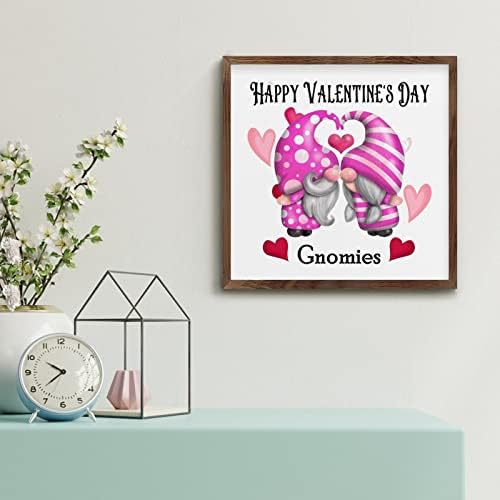 Happy Valentines Day Cute Gnomies with Heart Wood Framed Sign Wall Art