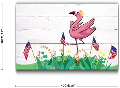 Pink Flamingo Fourth of July Wooden Decor 12x16in