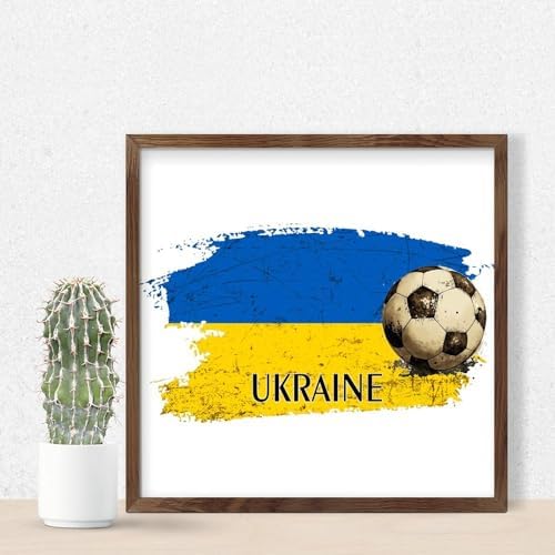 Funny Football Theme Wall Art Sign Ukraine America Flags 7x7