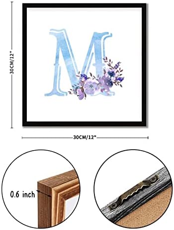 Purple Floral Blue Initial Letter M Wood Sign