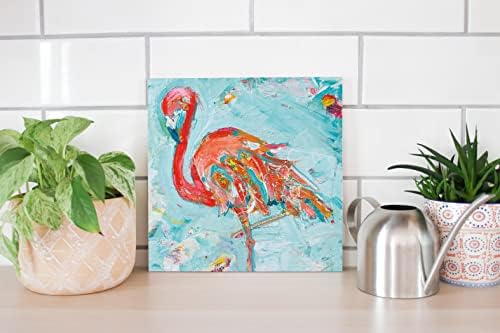 Flamingo Bright Wood Plaque 12x12 Wall Hanging