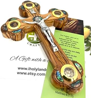 9 Inch Handmade Olive Wood Wall Cross with Relics
