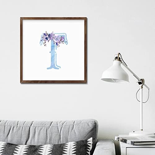 Inspirational Framed Wall Art Sign with Initial Letter T