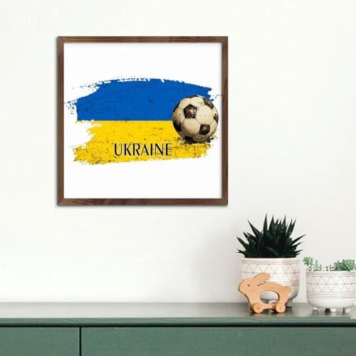 Funny Football Theme Wall Art Sign Ukraine America Flags 7x7