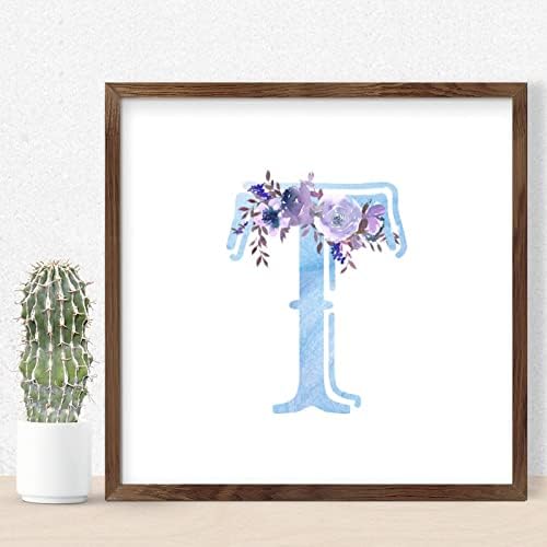 Inspirational Framed Wall Art Sign with Initial Letter T