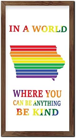 Rainbow Progress Pride Wood Framed Wall Sign 22x12 In