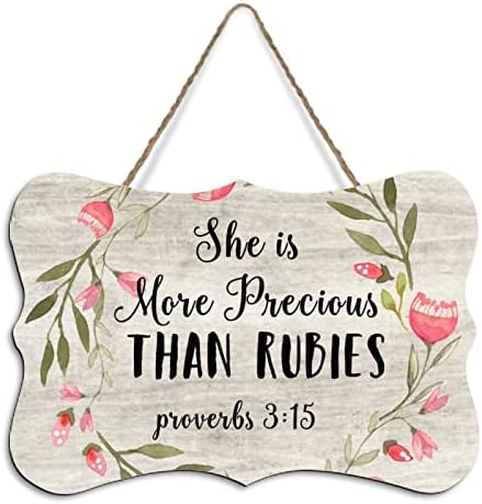 Rustic Hanging Wood Sign She Is More Precious Than Rubies 4x6