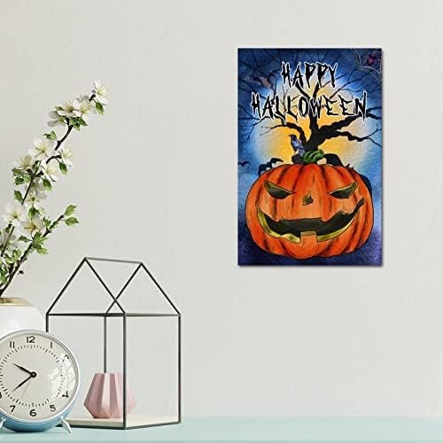 Scary Pumpkin Crow Wood Door Sign 12x8in 1