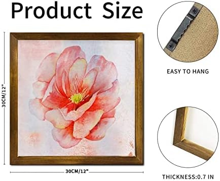 Retro Orange Hibiscus Flower Framed Wooden Sign 12x12 inch