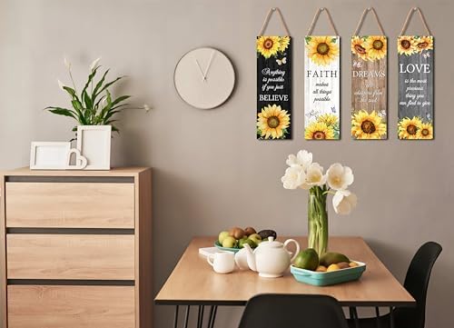 Zmyollo 4 Piece Sunflower Wooden Wall Sign With Rope