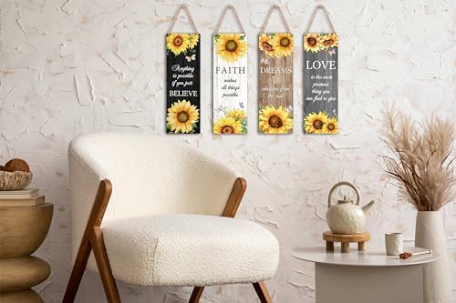 Zmyollo 4 Piece Sunflower Wooden Wall Sign With Rope
