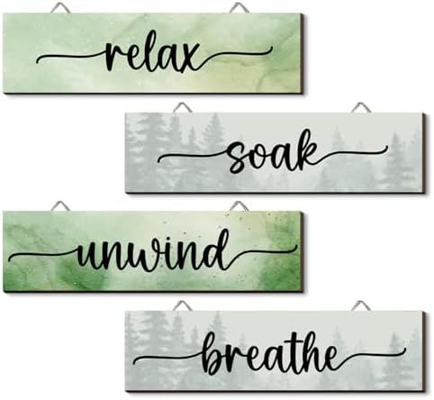 4PCS Relax Soak Unwind Wooden Decor Sign