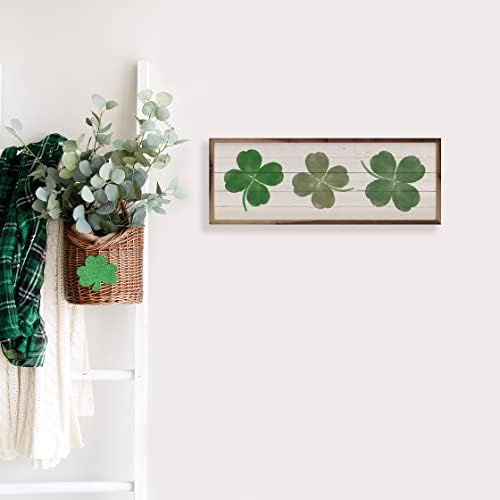 Three Clovers Whitewash St Patricks Day Wall Decor Sign 12x4