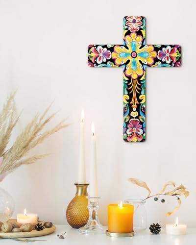 Putuo Decor Mexican Art Wall Cross Decor Orange Flower