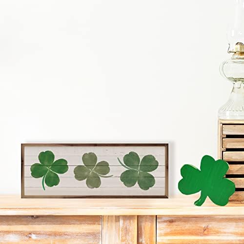 Three Clovers Whitewash St Patricks Day Wall Decor Sign 12x4