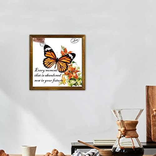 Orange Butterfly Framed Wood Wall Sign 12x12in