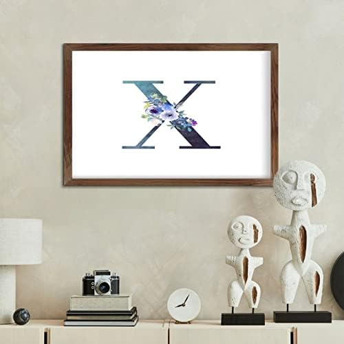 Initial Letter X Blue Monogram Wood Framed Sign Wall Decor
