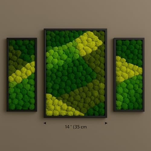 Lagom Green Wall Art Moss Set of 3 Black Frame