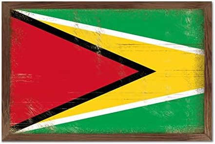 Guyana Flag Farmhouse Wood Sign 8x12 Wall Decor