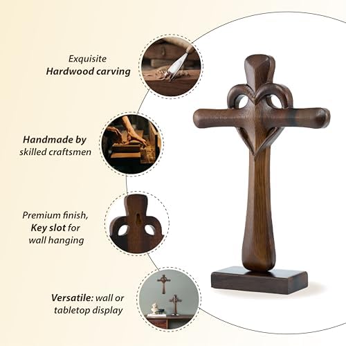 DAICAT Hand-Carved Wooden Cross Wall Decor 10 Inch