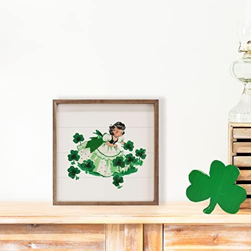 Girl Picking Shamrocks St Patricks Day Wooden Wall Sign Decor