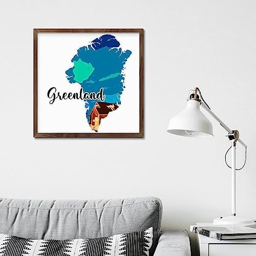 Wood Framed Sign Greenland Wall Art Decorative 12x12in