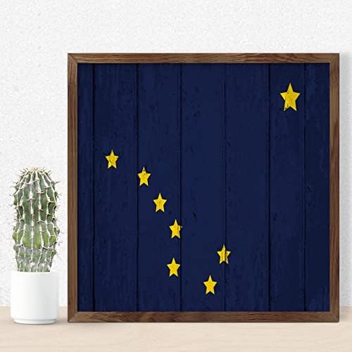 Hanging Wood Framed Printed Sign Alaska Decor for Wall