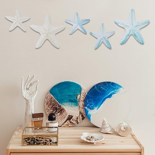 CREATCABIN 5pcs Wood Starfish Wall Decor Set