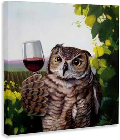 Stupell Industries Horned Owl Red Wine Vineyard Wall Art 17x17 Green