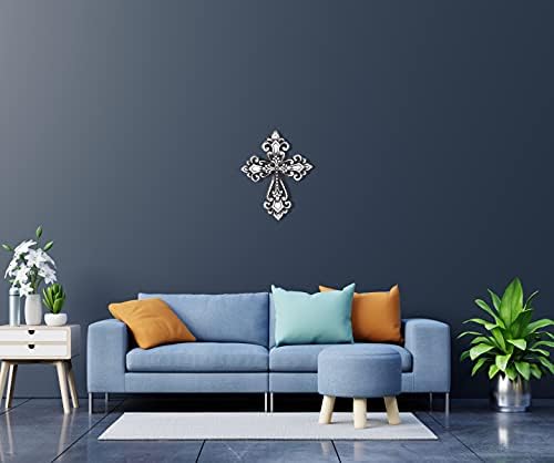 Ardour Antique Silver and Black Wall Cross Home Decor