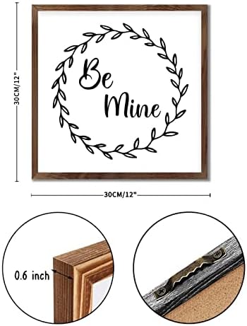 Be Mine Wreath Framed Wood Sign 12x12